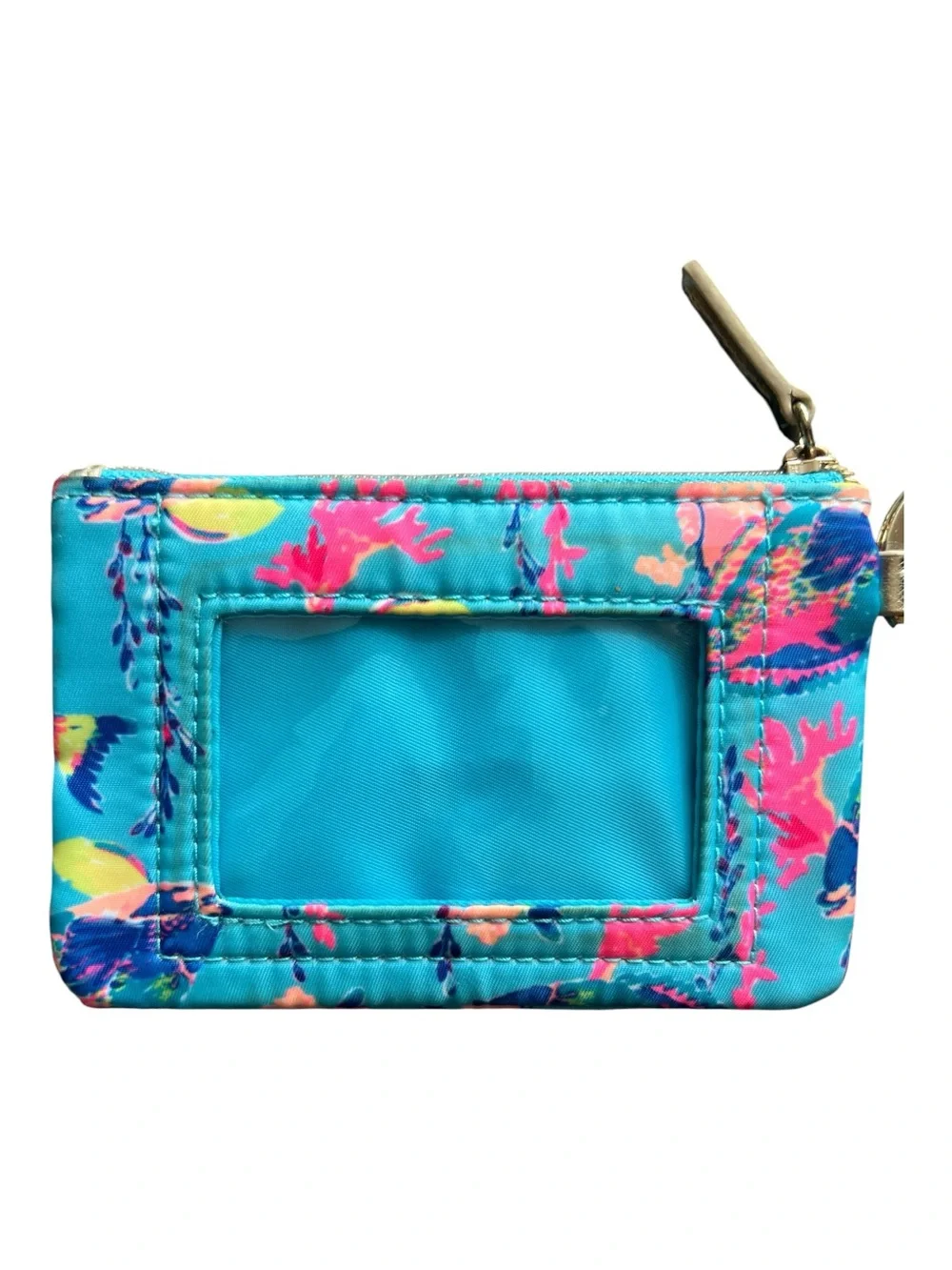 Lilly Pulitzer sandstorm Turquoise Floral Key & Card Pouch with Gold Hardware